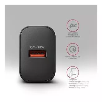 AXAGON ACU-QC18, ładowarka sieciowa 18 W, 1x port USB-A, QC3.0/AFC/Apple, czarna