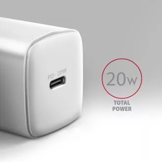 AXAGON ACU-PD20W, ładowarka sieciowa 20 W, 1x port USB-C, PD3.0/PPS/QC4 /AFC/Apple, biała