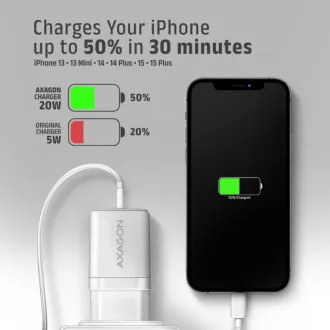 AXAGON ACU-PD20W, ładowarka sieciowa 20 W, 1x port USB-C, PD3.0/PPS/QC4 /AFC/Apple, biała