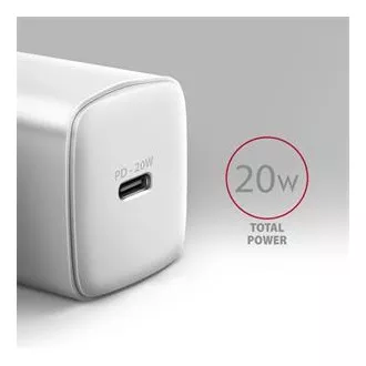 AXAGON ACU-PD20W, ładowarka sieciowa 20 W, 1x port USB-C, PD3.0/PPS/QC4 /AFC/Apple, biała