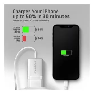 AXAGON ACU-PD20W, ładowarka sieciowa 20 W, 1x port USB-C, PD3.0/PPS/QC4 /AFC/Apple, biała