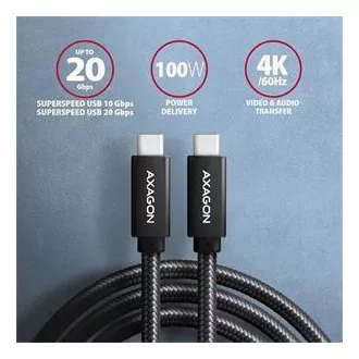 AXAGON BUCM32-CM05AB, kabel SPEED USB-C <-> USB-C, 0,5 m, USB 20 Gb/s, PD 100 W 5 A, 4K HD, ALU, oplot, czarny AXAGON BUCM32-CM05AB, kabel SPEED USB-C <-> USB-C, 0,5 m, USB 20 Gb/s, PD 100 W 5 A, 4K HD, ALU, oplot, czarny
