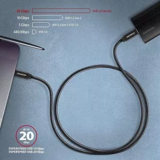 AXAGON BUCM32-CM05AB, kabel SPEED USB-C <-> USB-C, 0,5 m, USB 20 Gb/s, PD 100 W 5 A, 4K HD, ALU, oplot, czarny AXAGON BUCM32-CM05AB, kabel SPEED USB-C <-> USB-C, 0,5 m, USB 20 Gb/s, PD 100 W 5 A, 4K HD, ALU, oplot, czarny