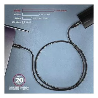 AXAGON BUCM32-CM05AB, kabel SPEED USB-C <-> USB-C, 0,5 m, USB 20 Gb/s, PD 100 W 5 A, 4K HD, ALU, oplot, czarny AXAGON BUCM32-CM05AB, kabel SPEED USB-C <-> USB-C, 0,5 m, USB 20 Gb/s, PD 100 W 5 A, 4K HD, ALU, oplot, czarny