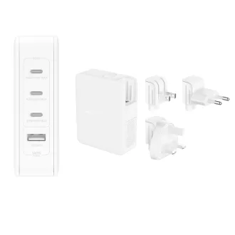 Belkin BOOST CHARGE™ 140W 4-portowa ładowarka sieciowa USB-C Power Delivery GaN PPS adaptery UK, EU, US, biała Belkin BOOST CHARGE™ 140W 4-portowa ładowarka sieciowa USB-C Power Delivery GaN PPS adaptery UK, EU, US, biała