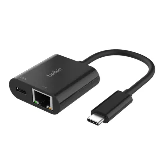 Adapter Belkin USB-C z Gigabit Ethernet RJ45 zasilacz 100 W, czarny Adapter Belkin USB-C z Gigabit Ethernet RJ45 zasilacz 100 W, czarny