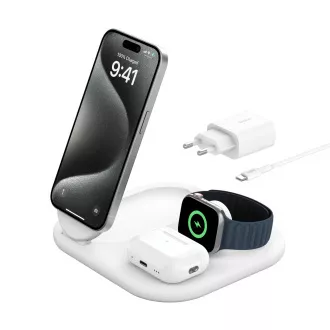 Magnetyczna podstawka ładująca Belkin BOOST CHARGE™ Qi2 15W 3w1, składana, biała