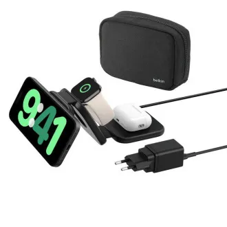 Belkin BOOST CHARGE™ PRO Qi2 3w1 bezprzewodowa składana podkładka podróżna do iPhone/Apple Watch/AirPods, czarna