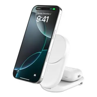 Belkin UltraCharge Qi2 25 W 2 w 1 – magnetyczna, składana ładowarka do iPhone'a/AirPods, z USB-C, biała Belkin UltraCharge Qi2 25 W 2 w 1 – magnetyczna, składana ładowarka do iPhone'a/AirPods, z USB-C, biała