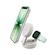 Belkin UltraCharge PRO Qi2 25 W 2 w 1 – magnetyczna ładowarka do iPhone’a/Apple Watch/AirPods, kolor piaskowy