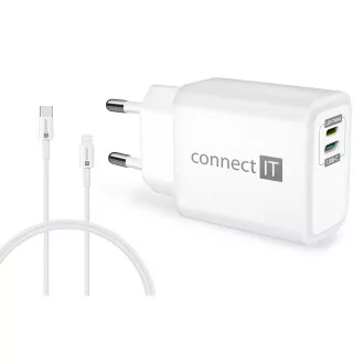 CONNECT IT DUPLEX Adapter ładowania 1xLightning   1×USB-C, 20W, kabel 27W, BIAŁY