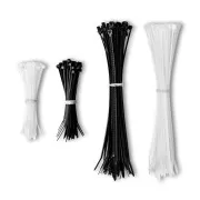 CONNECT IT ZipTie Opaski kablowe, łącznie 200 sztuk, 100 i 200 mm, CZARNE/BIAŁE