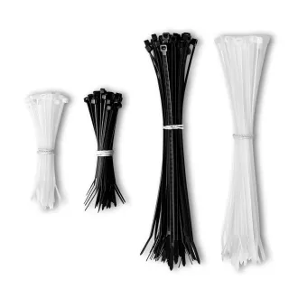 CONNECT IT ZipTie Opaski kablowe, łącznie 200 sztuk, 100 i 200 mm, CZARNE/BIAŁE