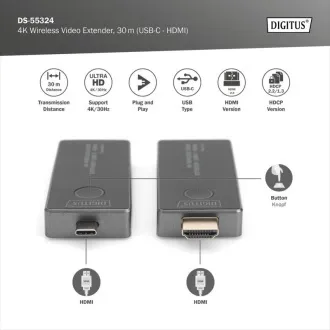 DIGITUS DS-55324 Bezprzewodowy przedłużacz wideo 4K, 30 m (USB-C - HDMI) DIGITUS DS-55324 Bezprzewodowy przedłużacz wideo 4K, 30 m (USB-C - HDMI)