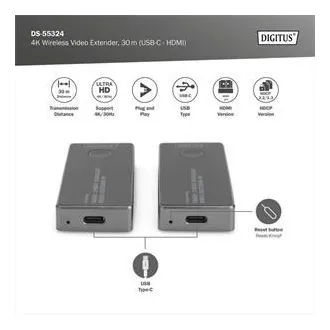 DIGITUS DS-55324 Bezprzewodowy przedłużacz wideo 4K, 30 m (USB-C - HDMI) DIGITUS DS-55324 Bezprzewodowy przedłużacz wideo 4K, 30 m (USB-C - HDMI)