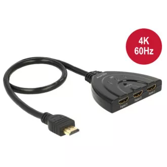 Delock Delock HDMI UHD Switch 3 x HDMI in > 1 x HDMI out 4K ze zintegrowanym kablem 50 cm