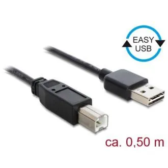 Kabel Delock EASY-USB 2.0 typ A (męski) > USB 2.0 typ B (męski), 0,5 m, czarny Kabel Delock EASY-USB 2.0 typ A (męski) > USB 2.0 typ B (męski), 0,5 m, czarny