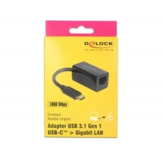 Adapter Delock Super Speed USB (USB 3.1 Gen 1) z USB Type-C™ męski > Gigabit LAN 10/100/1000 Mbps kompaktowy czarny Adapter Delock Super Speed USB (USB 3.1 Gen 1) z USB Type-C™ męski > Gigabit LAN 10/100/1000 Mbps kompaktowy czarny