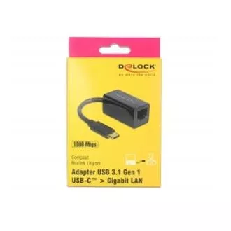 Adapter Delock Super Speed USB (USB 3.1 Gen 1) z USB Type-C™ męski > Gigabit LAN 10/100/1000 Mbps kompaktowy czarny Adapter Delock Super Speed USB (USB 3.1 Gen 1) z USB Type-C™ męski > Gigabit LAN 10/100/1000 Mbps kompaktowy czarny