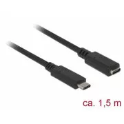 Delock SuperSpeed USB Extension Cable (USB 3.1 Gen 1) USB Type-C™ port męski i żeński 3 A 1,5 m czarny