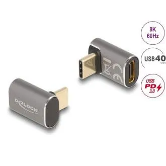 Adapter USB Delock 40 Gb/s, USB Type-C, PD 3.0, 100 W, wtyk męski do gniazda żeńskiego, kątowy, 8K, 60 Hz, metalowy Adapter USB Delock 40 Gb/s, USB Type-C, PD 3.0, 100 W, wtyk męski do gniazda żeńskiego, kątowy, 8K, 60 Hz, metalowy