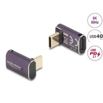 Adapter USB Delock 40 Gb/s, USB Type-C, PD 3.1, 240 W, wtyk męski – gniazdo żeńskie, kątowy, 8K, 60 Hz, metalowy Adapter USB Delock 40 Gb/s, USB Type-C, PD 3.1, 240 W, wtyk męski – gniazdo żeńskie, kątowy, 8K, 60 Hz, metalowy