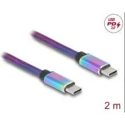 Kabel Delock USB 2.0 na USB Type-C™ wtyk-wtyk, tęczowy metalowy płaszcz, PD 3.0, 60 W, 2 m