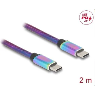 Kabel Delock USB 2.0 na USB Type-C™ wtyk-wtyk, tęczowy metalowy płaszcz, PD 3.0, 60 W, 2 m
