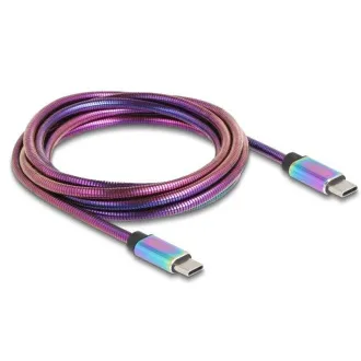 Kabel Delock USB 2.0 na USB Type-C™ wtyk-wtyk, tęczowy metalowy płaszcz, PD 3.0, 60 W, 2 m