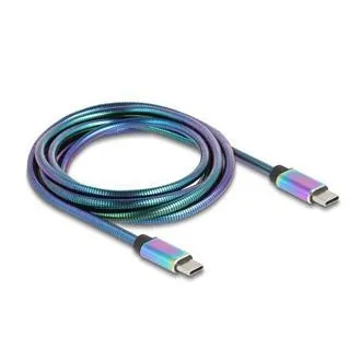 Kabel Delock USB 2.0 na USB Type-C™ wtyk-wtyk, tęczowy metalowy płaszcz, PD 3.0, 60 W, 2 m