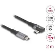 Kabel USB Delock 20 Gb/s, prawy/lewy USB PD 3.1 Extended Power Range 240 W 2 m