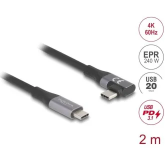 Kabel USB Delock 20 Gb/s, prawy/lewy USB PD 3.1 Extended Power Range 240 W 2 m