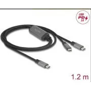 Kabel Delock USB-C™ w kształcie litery Y, 1 x wtyczka do 2 x wtyczki PD 3.0, inteligentna dystrybucja mocy 100 W, 1,2 m