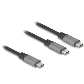 Kabel Delock USB-C™ w kształcie litery Y, 1 x wtyczka do 2 x wtyczki PD 3.0, inteligentna dystrybucja mocy 100 W, 1,2 m