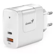 Genius PD-65AC, zasilacz sieciowy, uniwersalny, 65 W, 1 × USB-C, 1 × USB, PD 3.0, QC 3.0, biały
