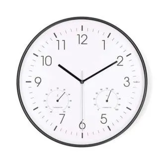 Nedis CLWA4226BK – Zegar ścienny | Średnica: 300 mm | Tworzywo sztuczne | Cicha praca | Termometr | Higrometr | Biały / Czarny Nedis CLWA4226BK – Zegar ścienny | Średnica: 300 mm | Tworzywo sztuczne | Cicha praca | Termometr | Higrometr | Biały / Czarny