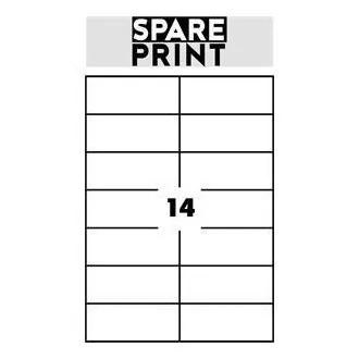 SPARE PRINT PREMIUM Etykiety samoprzylepne białe, 100 arkuszy A4 w pudełku (1 arkusz/14x etykieta 105x42,3 mm)