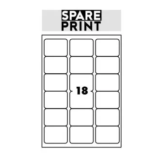 SPARE PRINT PREMIUM Etykiety samoprzylepne białe, 100 arkuszy A4 w pudełku (1 arkusz/18x etykieta 68x47mm)
