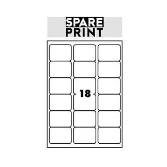 SPARE PRINT PREMIUM Etykiety samoprzylepne białe, 100 arkuszy A4 w pudełku (1 arkusz/18x etykieta 68x47mm)