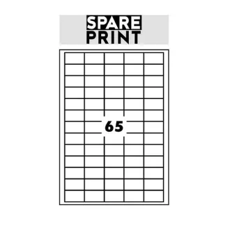 SPARE PRINT PREMIUM Etykiety samoprzylepne białe, 100 arkuszy A4 w pudełku (1arch/65x etykieta 38x21mm)