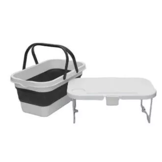 PLATINET KOSZ PIKNIKOWY 47X29X23,5 CM, 16L, SKŁADANY, Z POKRYWĄ 2W1 / STÓŁ BIAŁO-SZARY