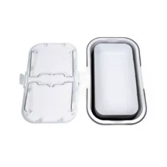 PLATINET KOSZ PIKNIKOWY 47X29X23,5 CM, 16L, SKŁADANY, Z POKRYWĄ 2W1 / STÓŁ BIAŁO-SZARY