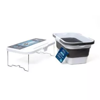 PLATINET KOSZ PIKNIKOWY 47X29X23,5 CM, 16L, SKŁADANY, Z POKRYWĄ 2W1 / STÓŁ BIAŁO-SZARY