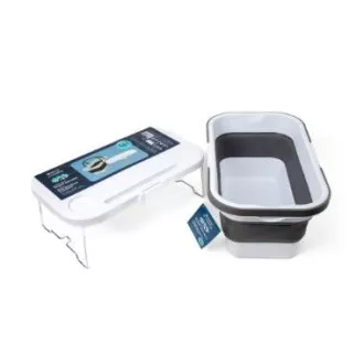 PLATINET KOSZ PIKNIKOWY 47X29X23,5 CM, 16L, SKŁADANY, Z POKRYWĄ 2W1 / STÓŁ BIAŁO-SZARY