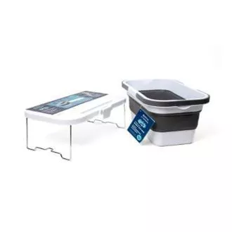 PLATINET KOSZ PIKNIKOWY 47X29X23,5 CM, 16L, SKŁADANY, Z POKRYWĄ 2W1 / STÓŁ BIAŁO-SZARY