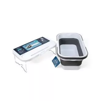 PLATINET KOSZ PIKNIKOWY 47X29X23,5 CM, 16L, SKŁADANY, Z POKRYWĄ 2W1 / STÓŁ BIAŁO-SZARY