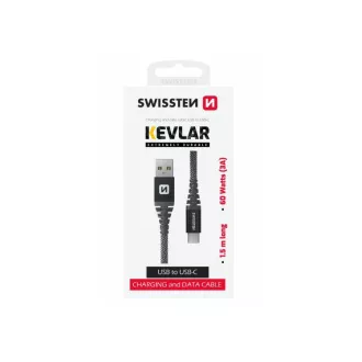 KABEL DO TRANSMISJI DANYCH SWISSTEN KEVLAR USB/USB-C 1,5 M ANTRACYT