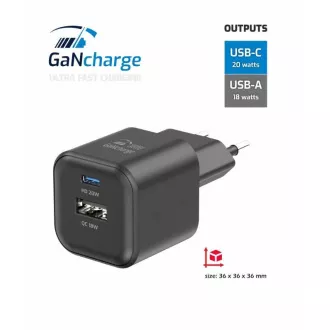 SWISSTEN NETWORK ADAPTER GaN 1x USB-C 20W PD   1x USB-A 18W QC BLACK