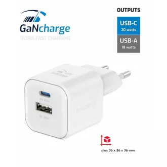 SWISSTEN ADAPTER SIECIOWY GaN 1x USB-C 20W PD A 1x USB-A 18W QC BIAŁY