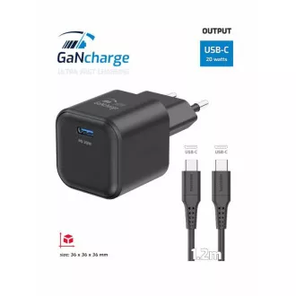 SWISSTEN ADAPTER SIECIOWY GaN 1x USB-C 20W ZASILANIE CZARNY   KABEL DANYCH USB-C/USB-C 1,2 M CZARNY